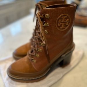 Tory Burch Camel Suede and Leather Ankle Boots